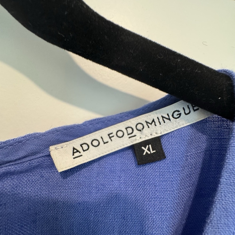 Adolfo Dominguez XL 100% Linen Wrap Jumpsuit Blue Wide Leg Tie Waist India Made - Picture 3 of 15